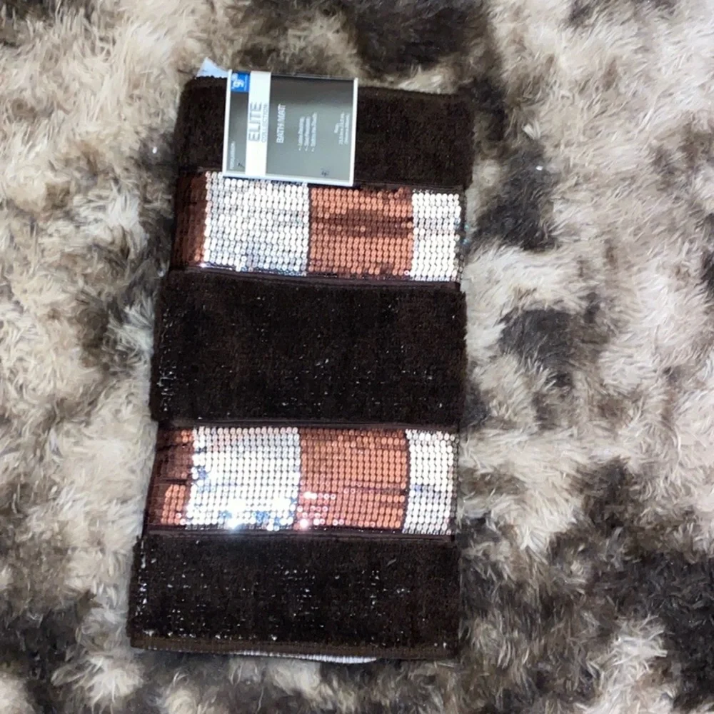 Luxury elite, brown, and gold shimmer Bathroom Mat Set.